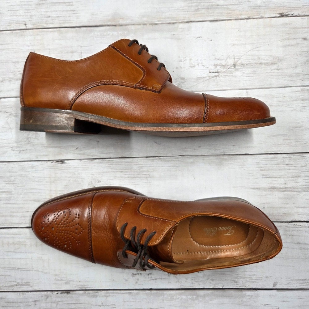 Tasso Elba Antonio Oxford Men 8 Tan Leather Medallion Cap Toe Dress Shoe WPL8046